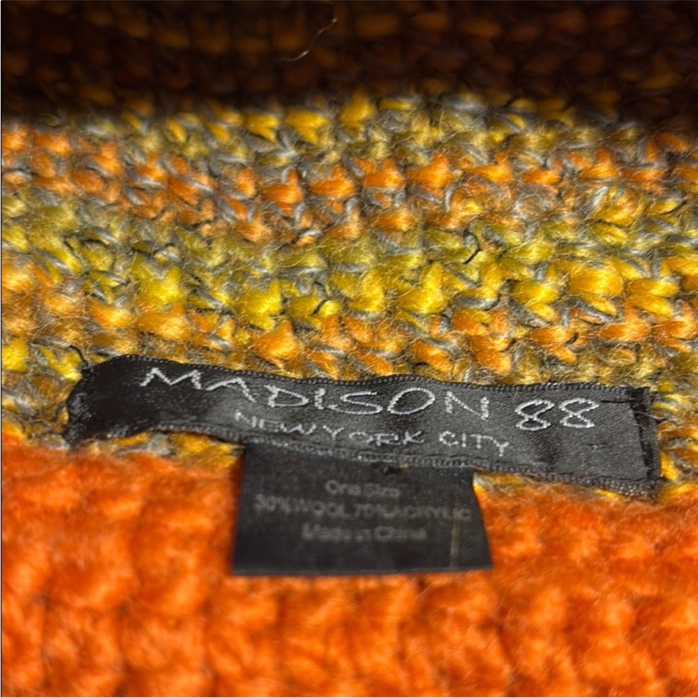 Handmade Multicolor Knit Hat with Orange and Yellow Accents - Picture 3 of 5